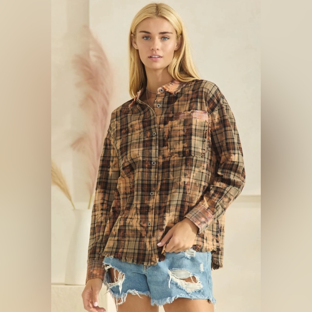 N/V Plaid Flannel Spotted Bleach Splatter Button Down SZ M Grunge Hipster NWT